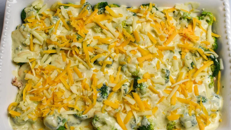 Chicken Divan in a white dish