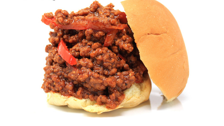 Closeup of a sloppy joe sandwich