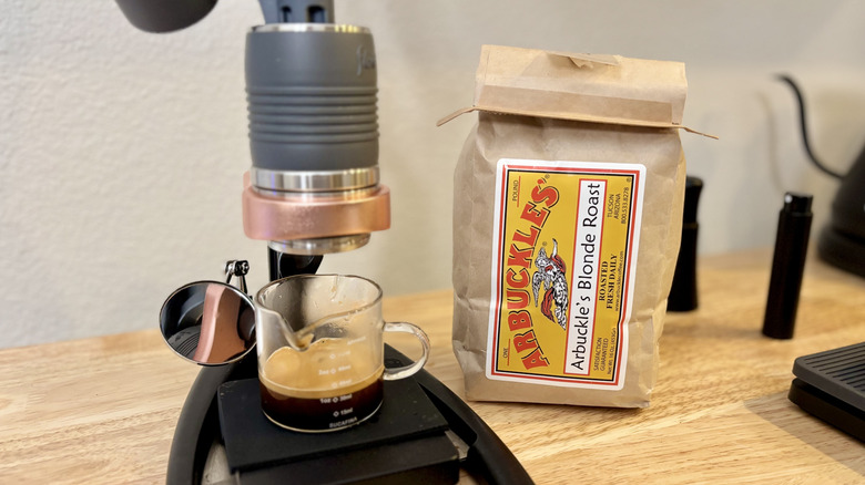 Espresso shot of Arbuckles' Blonde Roast