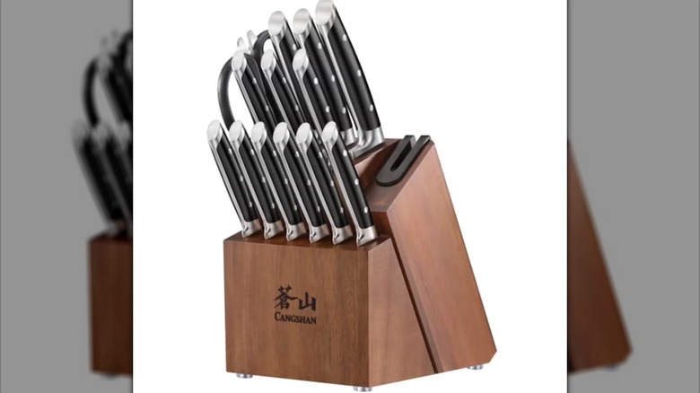 Cangshan TETON Series 14-piece Knife Block Set with Built-In Sharpener on white background