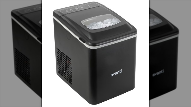 Black Avanti Mighty Ice 26 lb. Countertop Bullet Ice Maker on white background