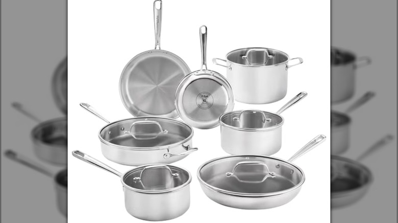 T-fal 12-piece Tri-Ply Stainless Steel Cookware Set on white background