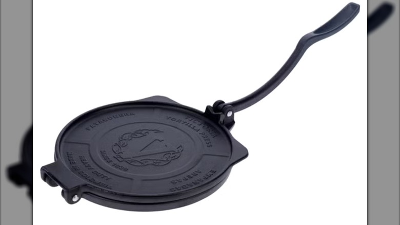Victoria Cast Iron 10 inch Tortilla Press HD Iron on white background
