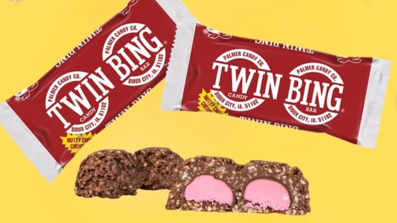 Two packages of Twin Bing, and one halved Twin Bing with pink center exposed
