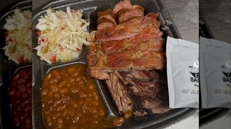 BBQ Combo Plate with slaw, baked beans, and barbecued meats at Jack's Bar-B-Que
