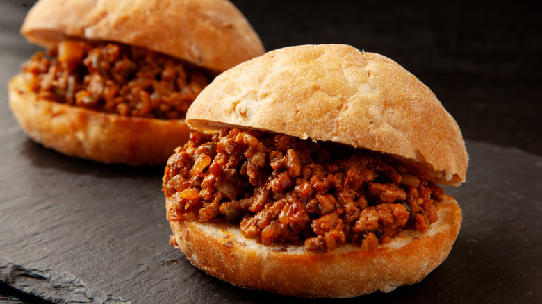 Sloppy Joe sandwich on a black background