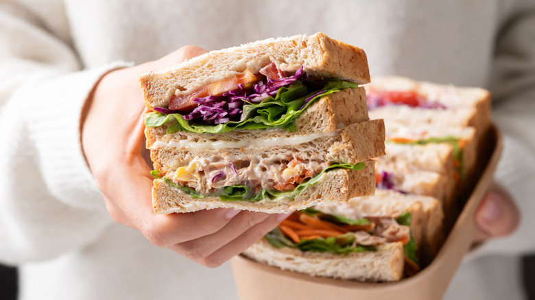 Close-up of a sandwich with purple cabbage