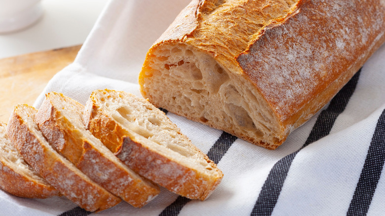 Rustic sourdough bread cut into slices