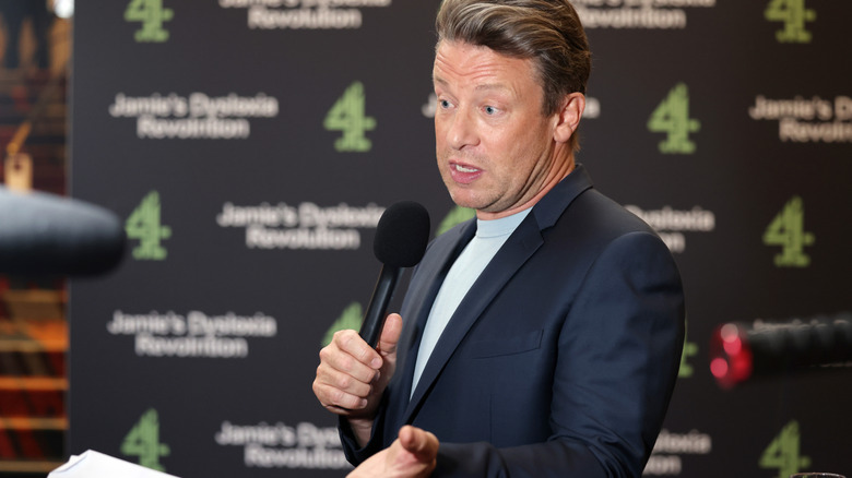 Jamie Oliver being interviewed at the "Jamie's Dyslexia Revolution" documentary screening