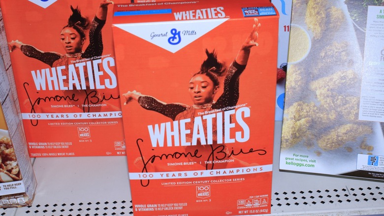 A shot of General Mills Wheaties in boxes on a shelf
