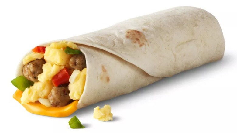 McDonald's Sausage Burrito product image on a white background.