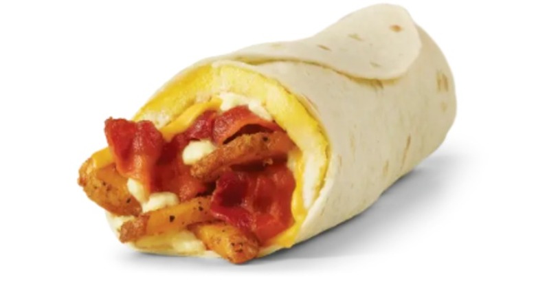 Wendy's Bacon Breakfast Burrito product image on a white background.