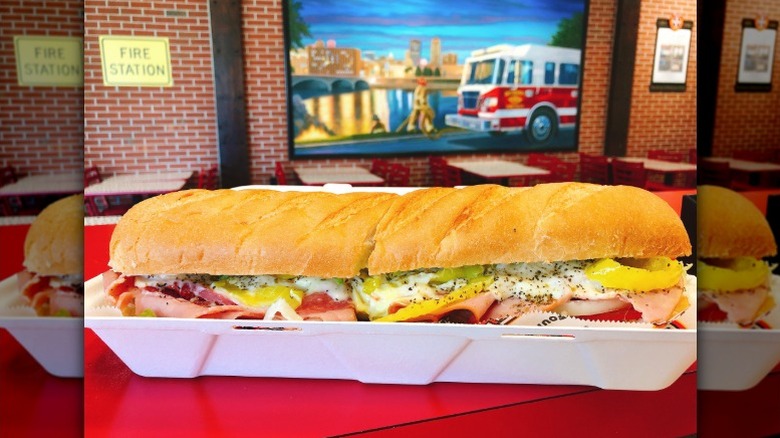 An Italian sandwich with banana peppers from Firehouse Subs.