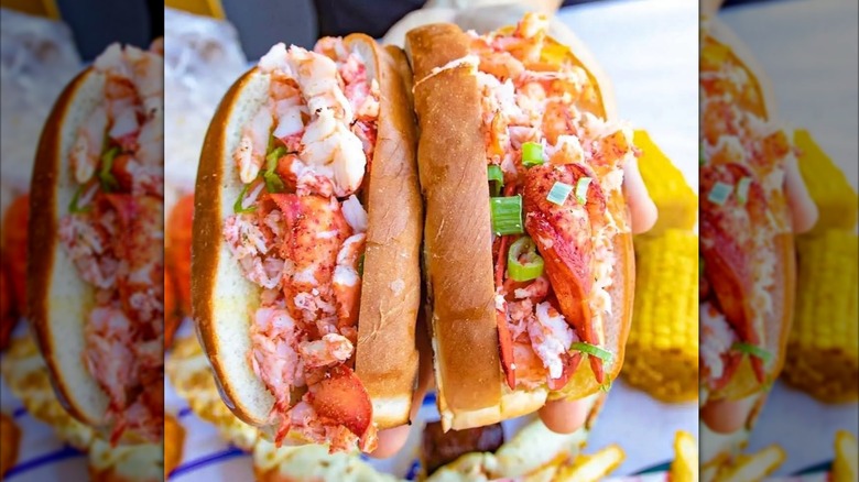 Two lobster rolls, side by side, at Angry Crab Shack