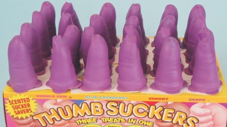 Thumb Suckers suckers display box filled with purple suckers