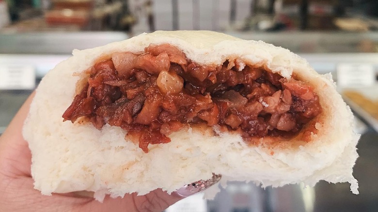 Hawaiian manapua bun stuffed with char siu pork