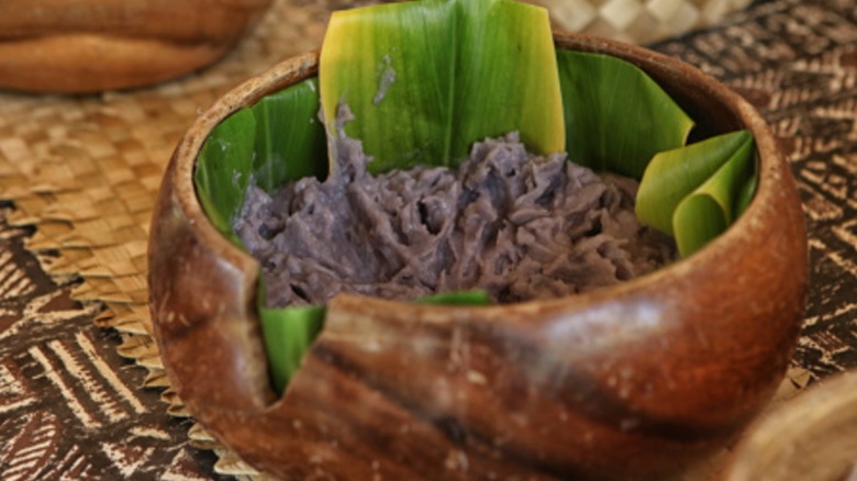 Wooden bowl of Hawaiian poi