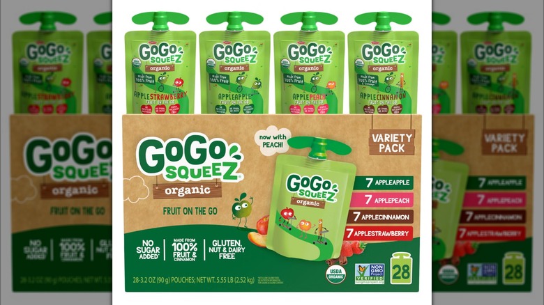 Product photo of GoGo SqueeZ applesauce pouches in various flavors from Costco