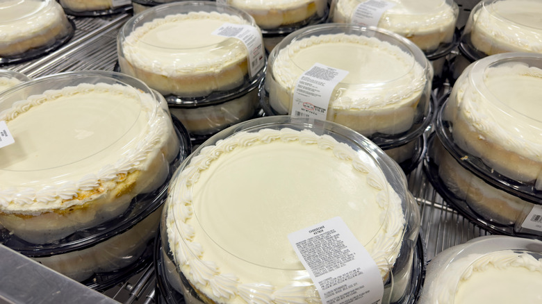 A display of Costco cheesecakes.