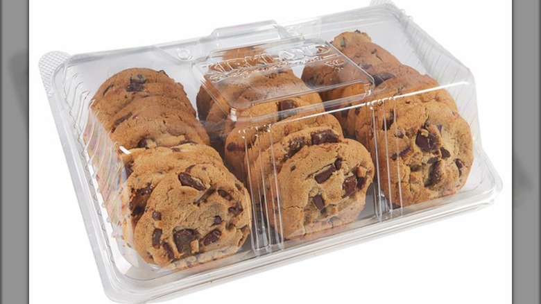 A package of Costco gourmet chocolate chunk cookies on a white background.