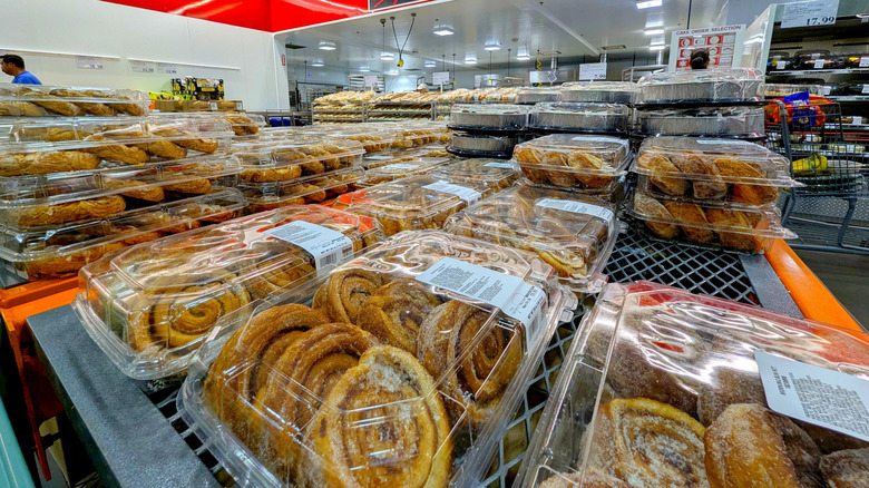 An array of baked goods on display at Costco.