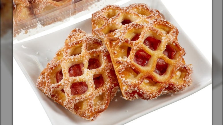 Costco strawberry rhubarb pastries on a styrofoam tray.