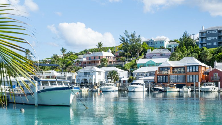 Houses along the water in Flatts Village, Bermuda