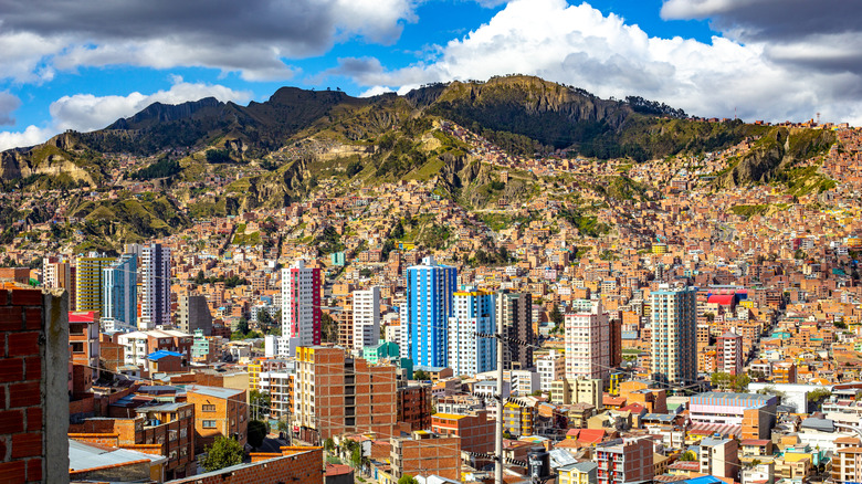 Skyline and surrounding mountains in city of La Paz, Bolivia