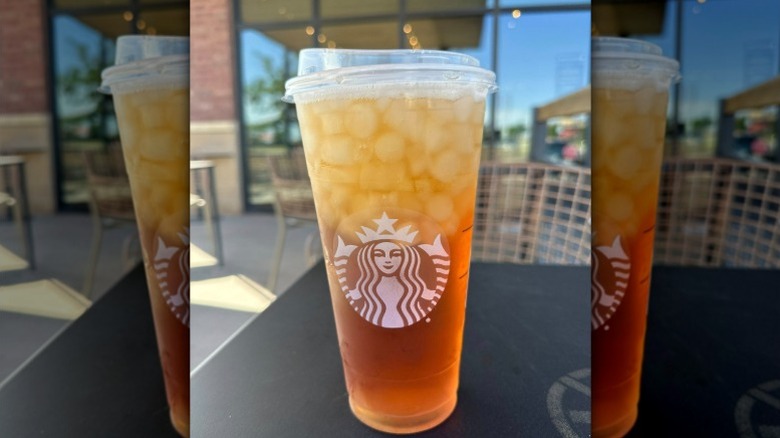 A trenta iced black tea from Starbucks
