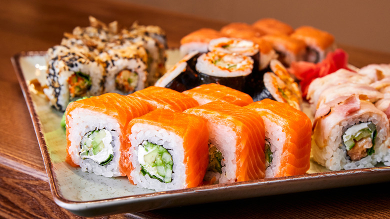 plate of various sushi rolls