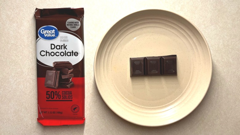 Great Value 50% Cocoa Dark Chocolate Bar and chocolate on plate