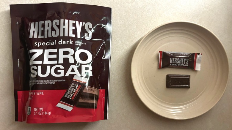 Hershey's Special Dark Zero Sugar Chocolate Candy and chocolate on a plate