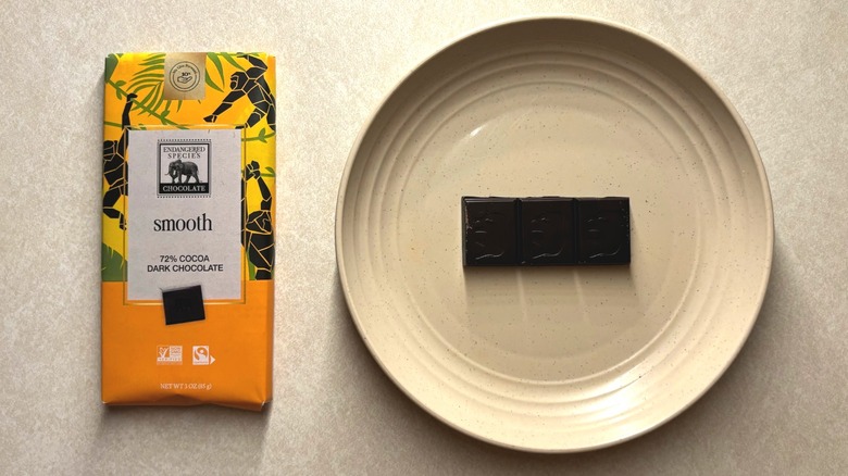 Endangered Species dark chocolate with chocolate on a plate