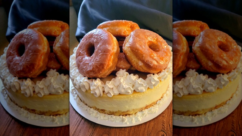 Cheesecake With Donut Crust, topped with donuts