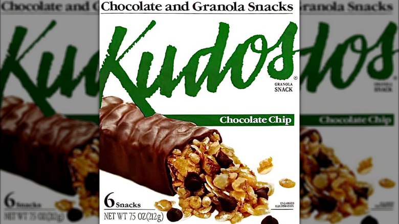 Box label of kudos chocolate chip granola snack bars