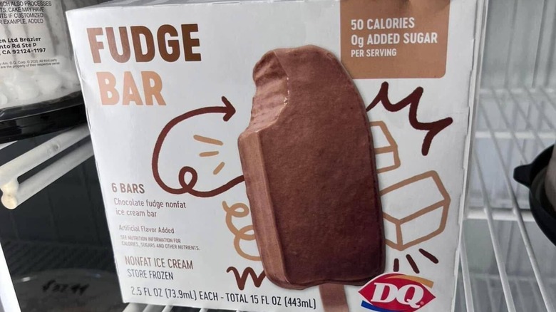 Box of DQ Fudge Bars from Dairy Queen sitting on refrigerated shelf