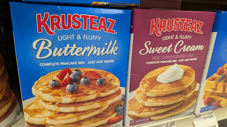 Boxes of Krusteaz pancake mix