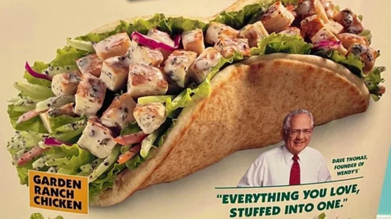 Wendy's Stuffed Pita ad with photo of Wendy's founder Dave Thomas