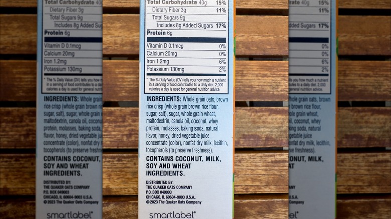 Ingredients list on box