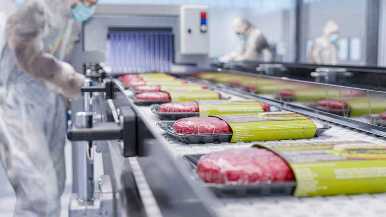 Food being processed in factory