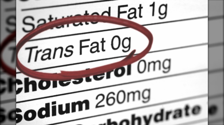 Zero trans fat on nutrition label