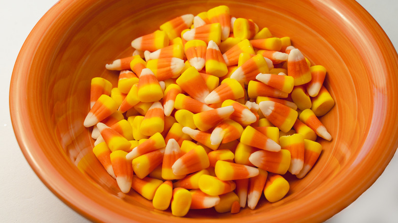 Orange bowl filled with candy corn