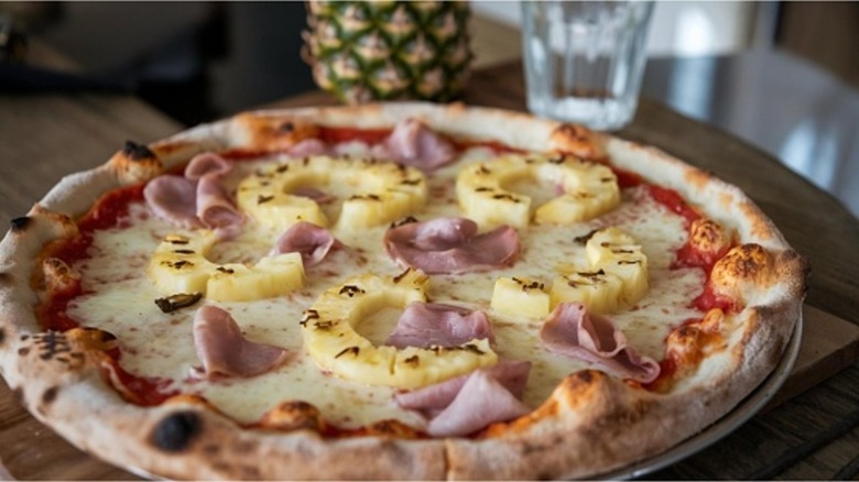 Pineapple and ham on pizza