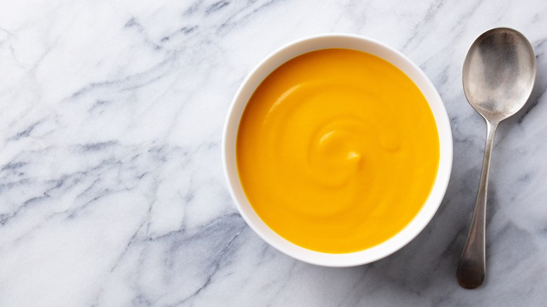 Bowl of soup with spoon
