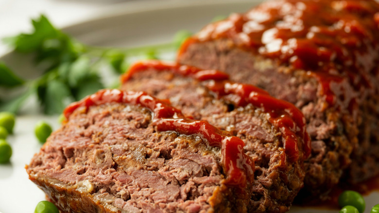 Close-up shot of sliced meatloaf
