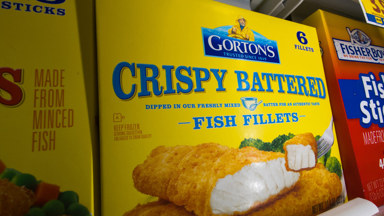 Box of Gorton's fish fillets in store