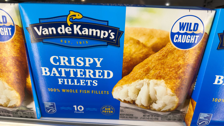 Box of Van de Kamp's fish fillets in store