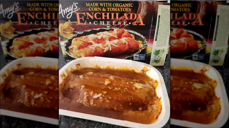 Amy's Cheese Enchiladas box and prepared meal