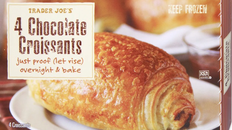 A close-up of a box of Trader Joe's Chocolate Croissants