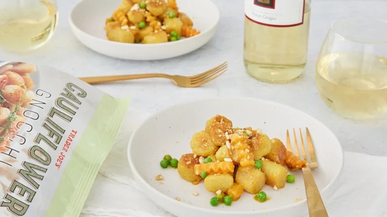 Plate and package of Cauliflower Gnocchi from Trader Joe's